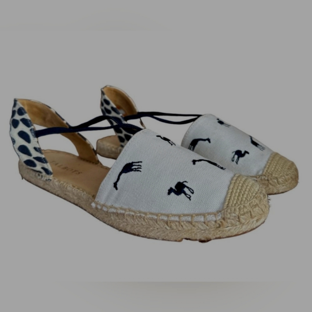 Talbots Animal Print Off White and Navy Espadrilles Size 7